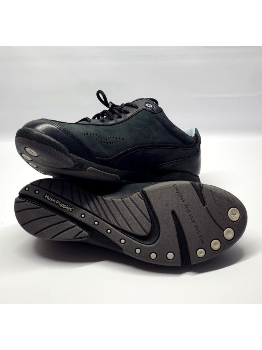 Hush Puppies Women's Lace-Up Black Mix Suede and Leather Oxford Shoes Sz 8EW 495
